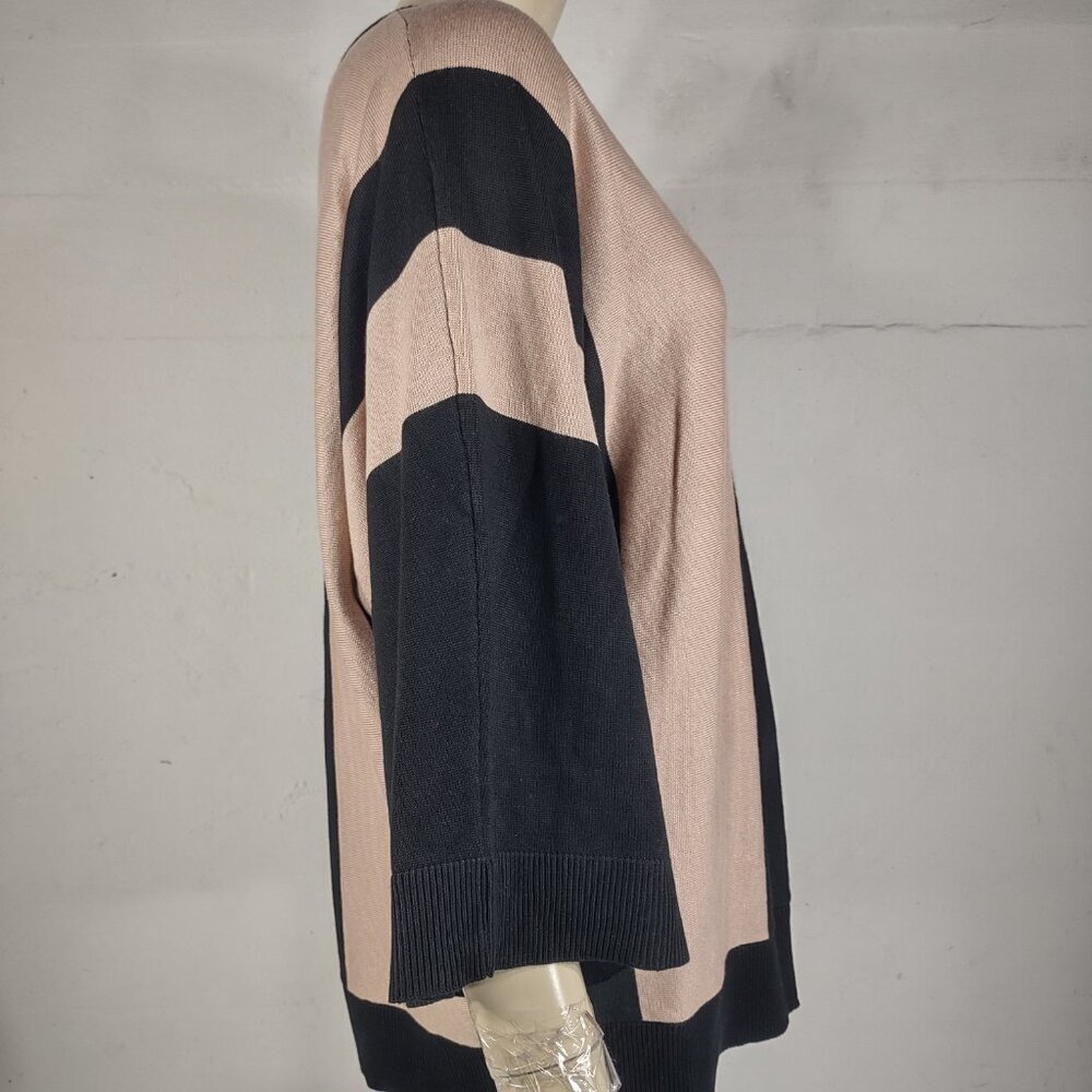 Magaschoni black tan beige blend crew neck pullover sweater ladies XL X-Large - Picture 3 of 7